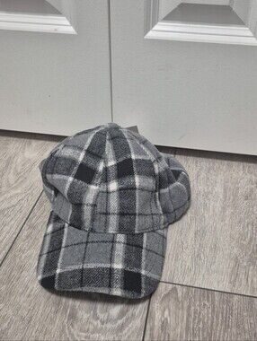 George Women's Plaid Wool-Blend Earflap Baseball Cap - Gray/Black/White. One Sz